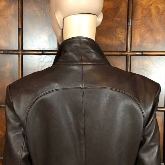 NWOT Anne Klein Genuine Lambskin Leather Couture Cocoa Wide Lapel Blazer - Picture 8 of 13